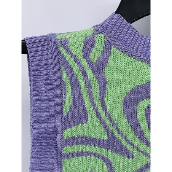 MISS LOVE Women's Purple-Green Swirl Crewneck Sleeveless Retro Sweater Vest SZ M - Picture 6 of 10